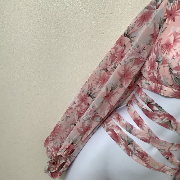 Miss Avenue Pink Feminine Girly Romantic Boho Hippie Tropical Tied Blouse Medium - Picture 4 of 12